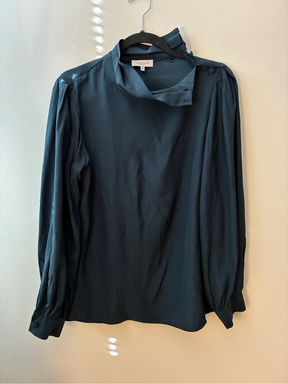 Lafayette 148 New York 100% Silk High-Neck Long-Sleeve Blouse
